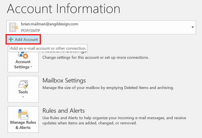 Outlook 2010 "Add Account" button